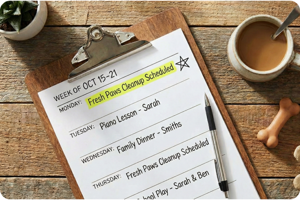 Fresh Paws Cleanup Scheduled Clipboard