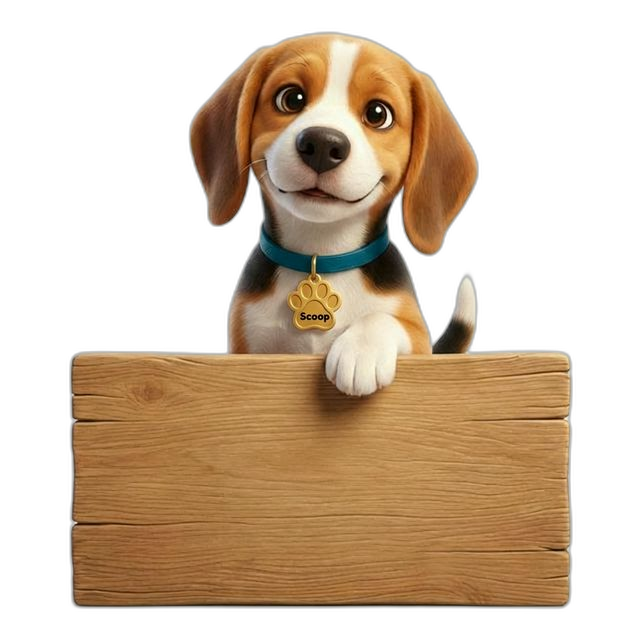 Scoop the Fresh Paws Mascot with Sign