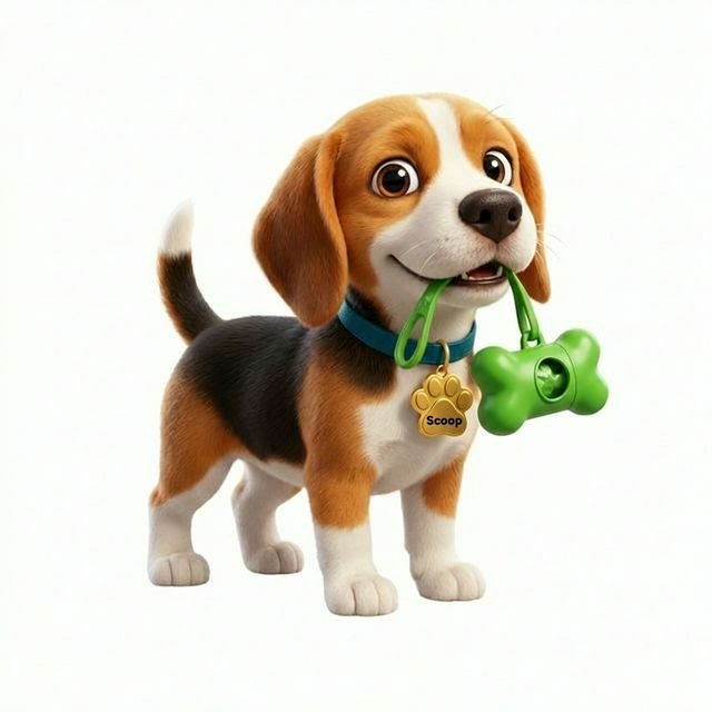 Puppy holding waste bags