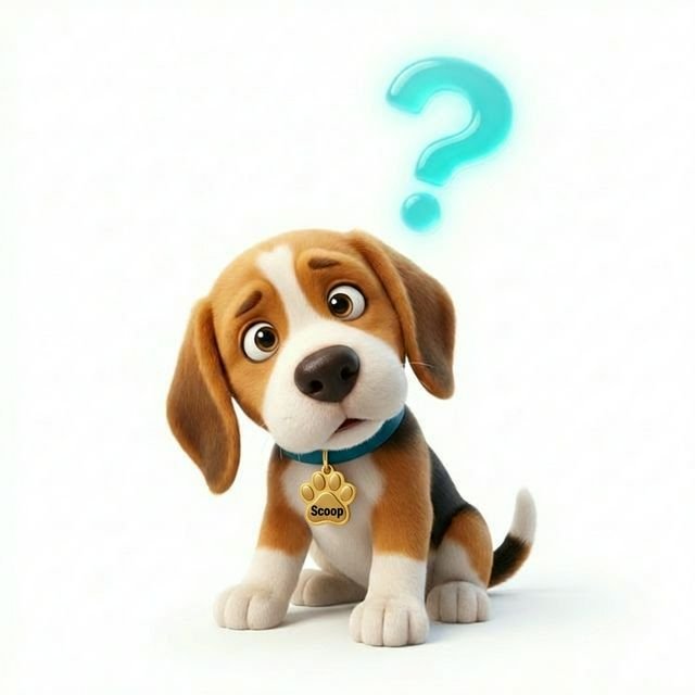 Puppy with 3D question mark