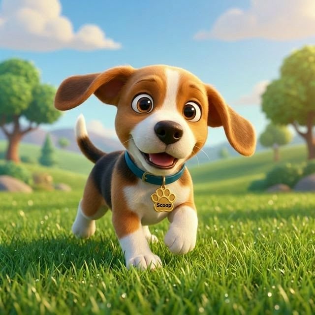 Happy beagle running in clean grass